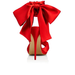 Oversized bow ankle party sandals in red satin for event looks