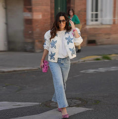 The full length of the short coat, showing its regular and comfortable fit.