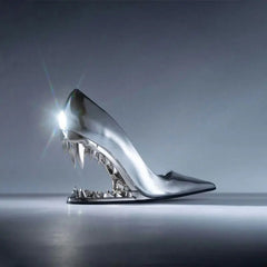 Party pointed-toe wedge pumps in silver for creative events