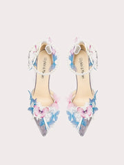 Pastel floral crystal party sandals styled for weddings and proms