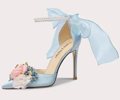 Pastel floral evening shoes in light blue for luxury garden parties