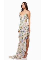 Pastel floral print strappy maxi dress perfect for spring and weddings