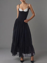 “Patchwork A-line summer dress styled for modern daywear event”