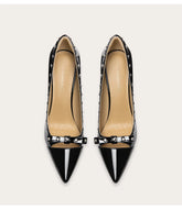 Patent leather rivet stiletto pumps with pointed toe