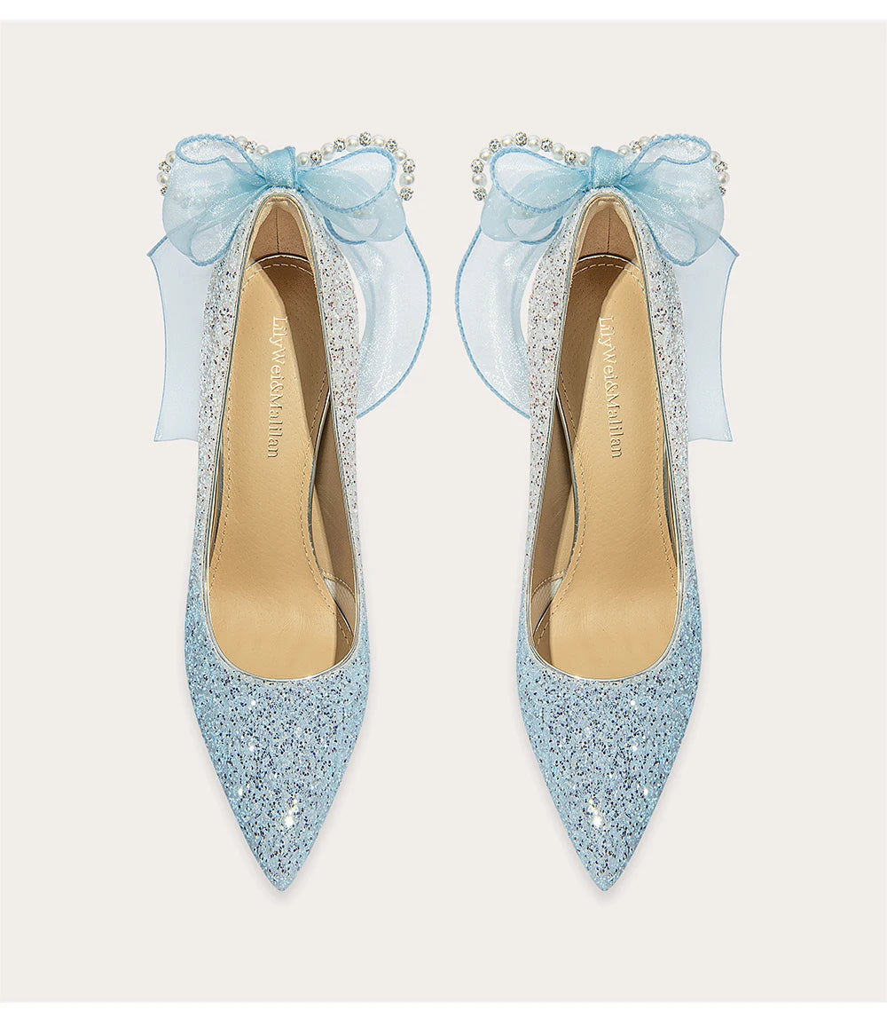 Pearl and sequin butterfly wedding stiletto heels