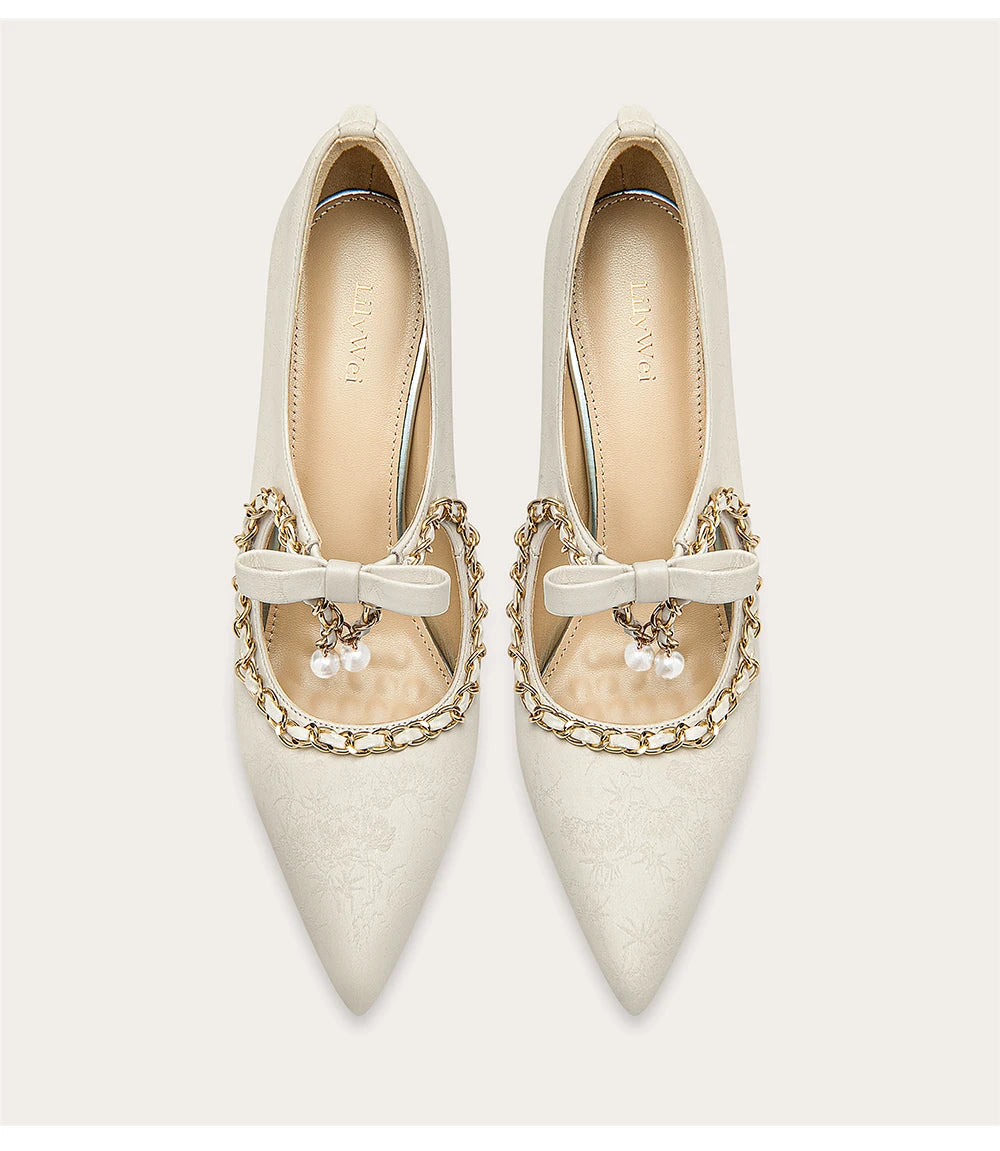 Pearl chain pointed toe wedding pumps