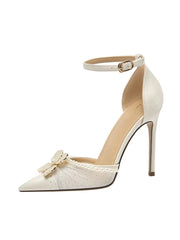 Pearl embellished lace stiletto heels for weddings