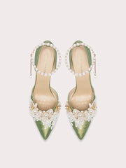 Women’s pearl lace sandals with thin high heels