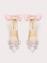 Pink butterfly bow heels with pointed toe and Lolita detailing