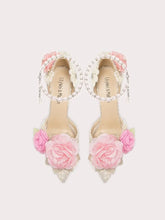 Pink floral pearl wedding sandals styled for romantic bridal celebrations