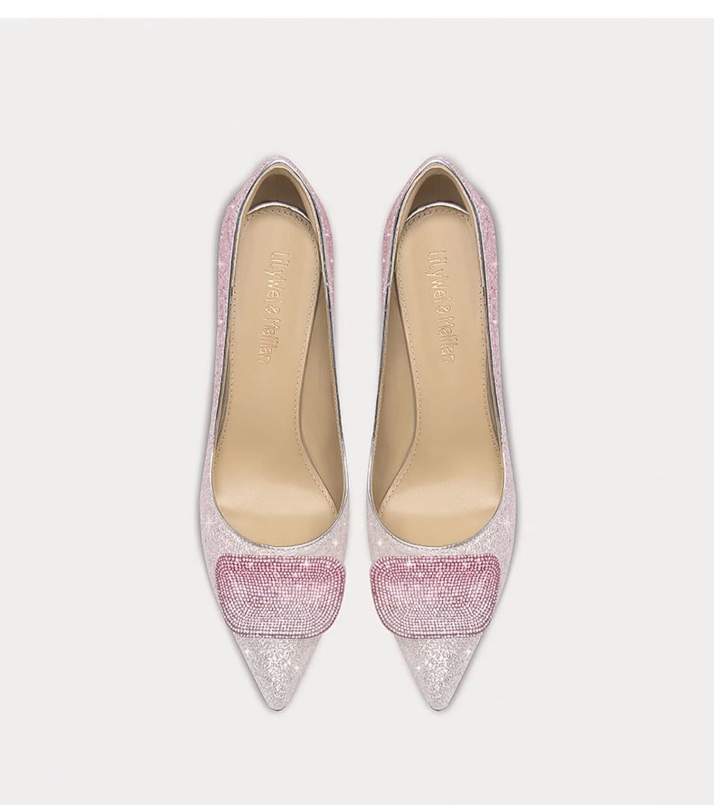 Pink glitter ombre party pumps with crystal embellishments