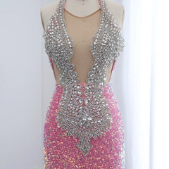 A pink dress with silver embellishments