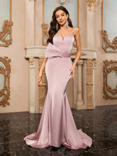 Pink strapless backless mermaid dress styled for prom and evening parties