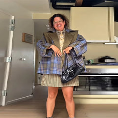 Plaid loose jacket styled for autumn night-out party and city layering