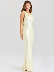 Pleated swinging collar maxi dress in pale yellow