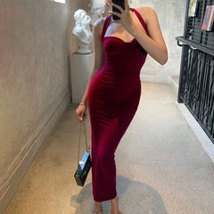 Plush burgundy backless party gown for galas and red carpet nights