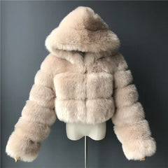 Short thick faux fur jacket for winter