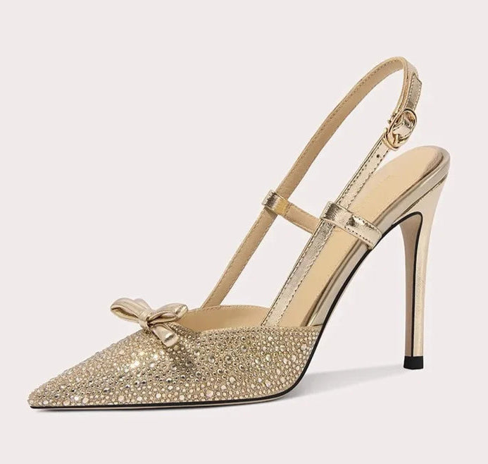 Elegant pointed toe crystal high heels for parties