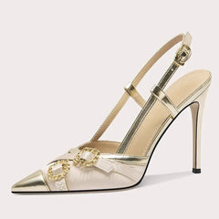 Pointed toe embossed fabric high heel sandals for women