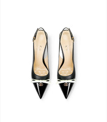 Pointed toe leather stitch sandals with thin heel