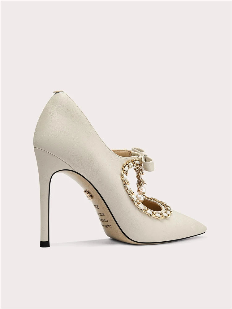 Elegant cloth pearl embellished stiletto heels