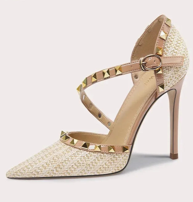 Women’s rivet stiletto sandals for weddings and parties