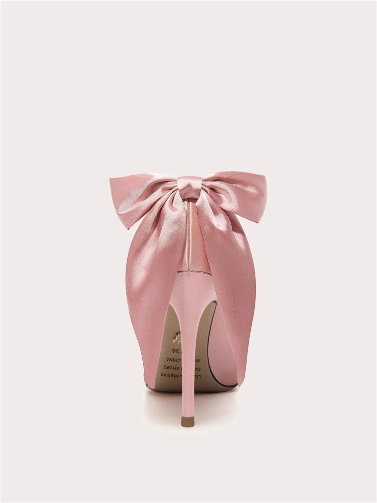 Pointed toe satin wedding heels with platform