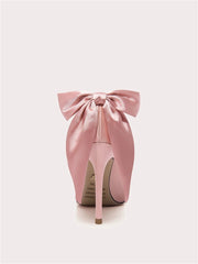 Pointed toe satin wedding heels with platform