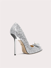 Elegant slip-on stiletto bridal shoes with crystals