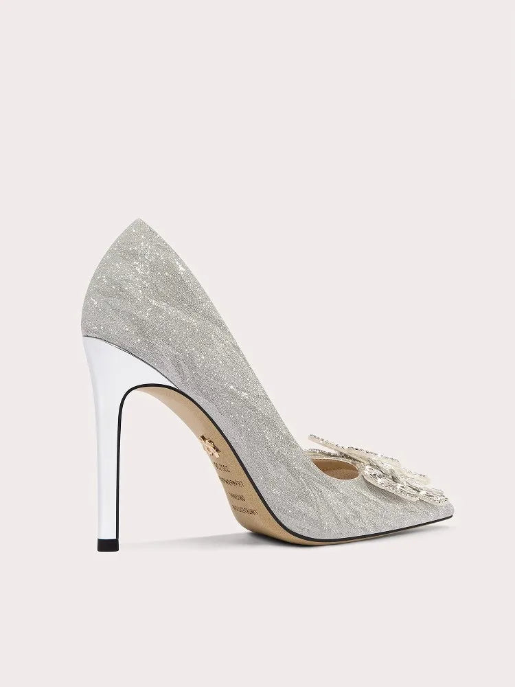 Glittering butterfly knot rhinestone banquet pumps