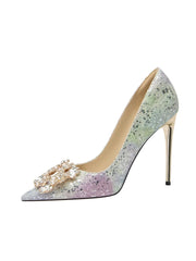 Side view of handmade color sequin party pumps