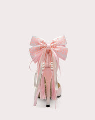 Party shoes with side empty cut and silk bow