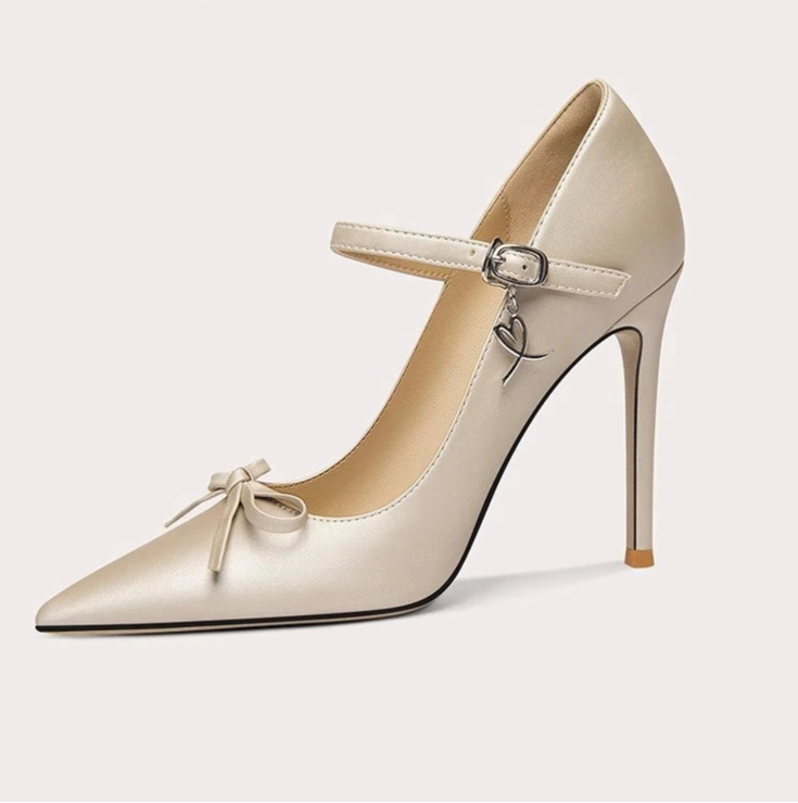 Elegant bridal heels with silk finish and bow accent