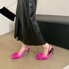 A side view of the elegant pointed-toe thin high heels.