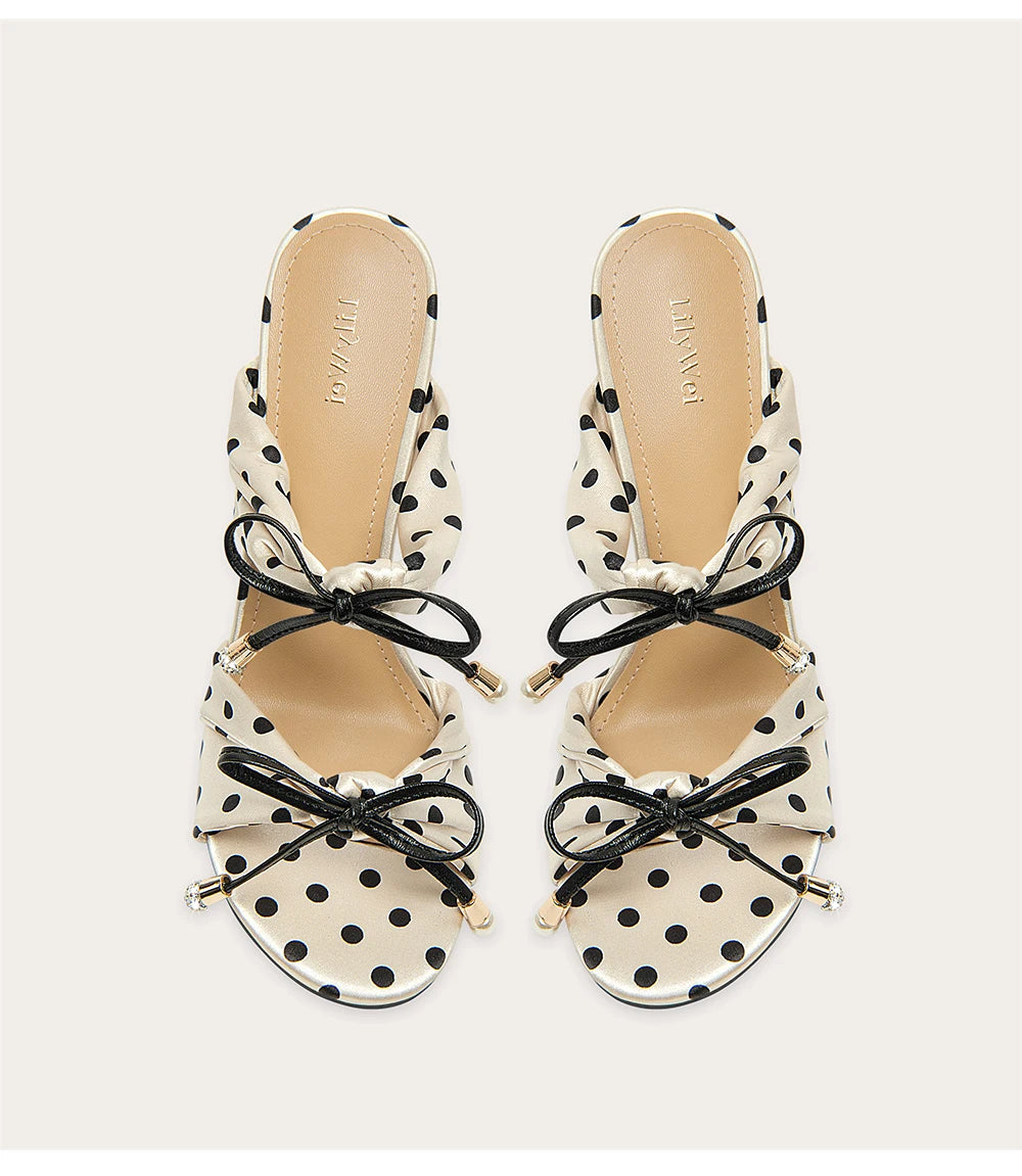Polka dot bow party sandals styled for weddings and celebrations
