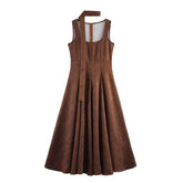 Princess style brown midi dress with sash for vintage-inspired parties