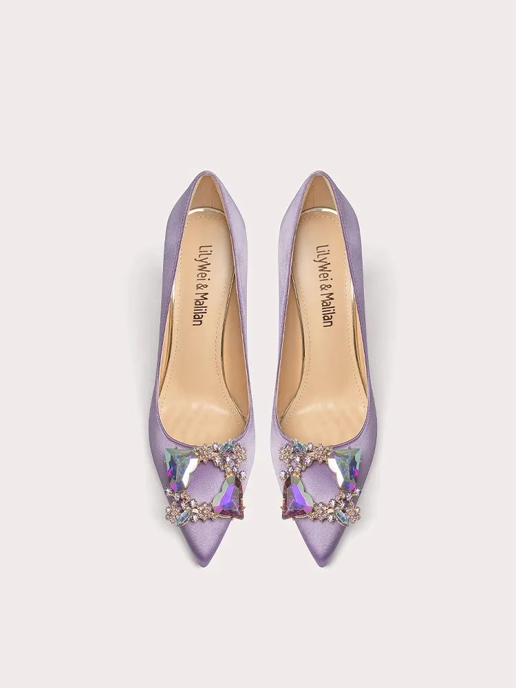 Purple crystal embellished party pumps styled for weddings and celebrations