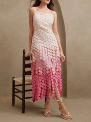 Purple gradient tassel midi dress for summer parties