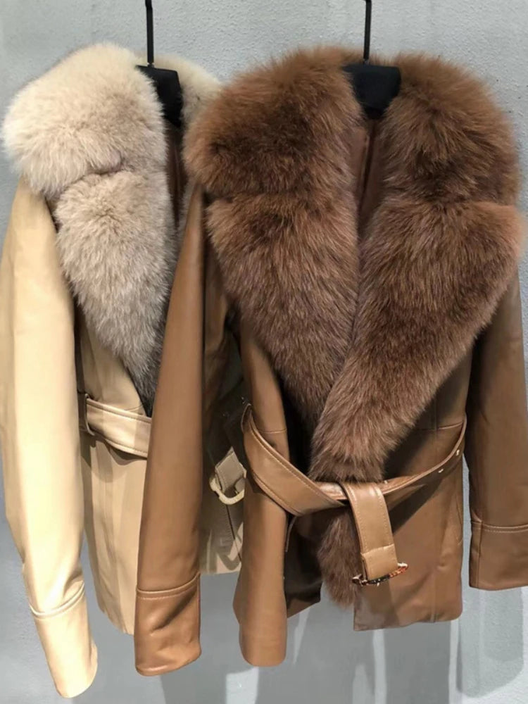 Sheepskin blazer with full-pelt fur collar