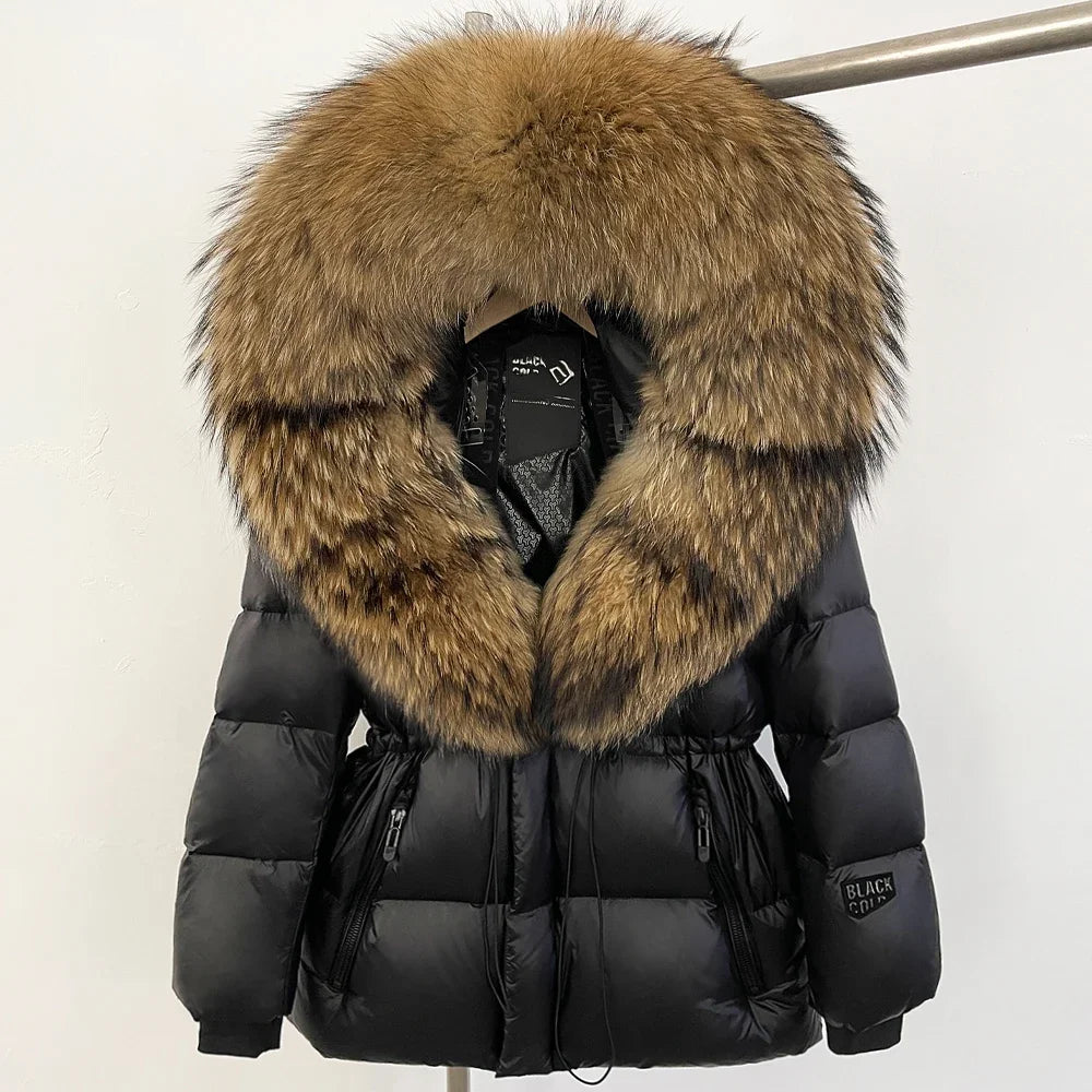 Puffer jacket with oversized real fur hood