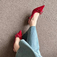 Red bow high heel sandals for women