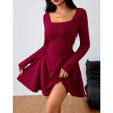 Red square neck mini dress with full sleeves styled for events