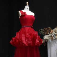 Floor-length A-line prom dress with layered volume and clean neckline