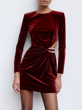 Long sleeve mini dress with ruched waist drape and side detail