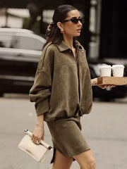 Retro green top and pants designed for year-round lounge and exploring looks