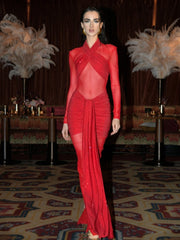 Slim ruched gown with rhinestone embellishment and column line