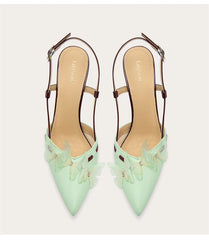 Rhinestone butterfly strap heels with pointed toe