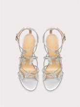 Rhinestone leaf strappy sandals with thin stiletto heel