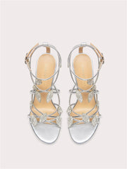 Rhinestone leaf strappy sandals with thin stiletto heel