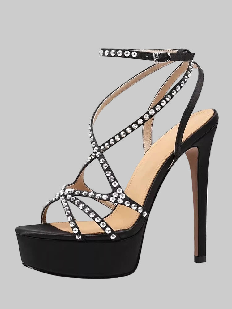 Elegant platform heels with rhinestone straps